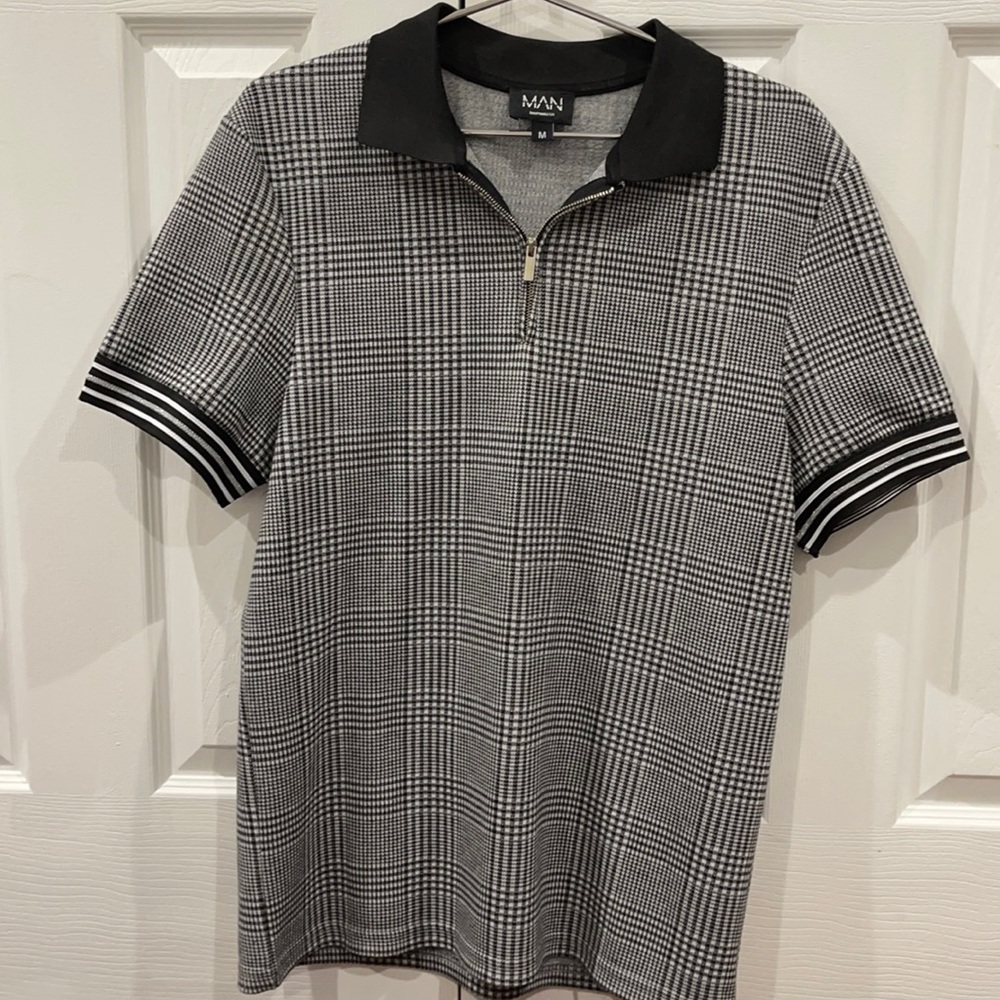 Plaid polo with zip details